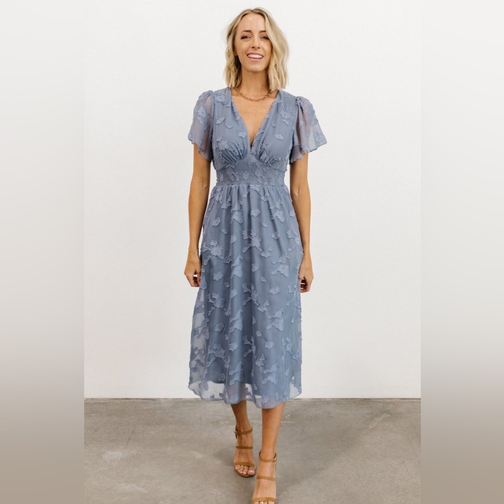 Baltic Born June Smocked Midi Dress Size Large Blue